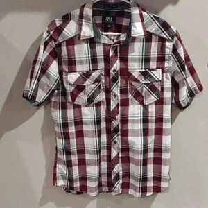 Rock & Republic mens medium short sleeve red/gray/white button down‎